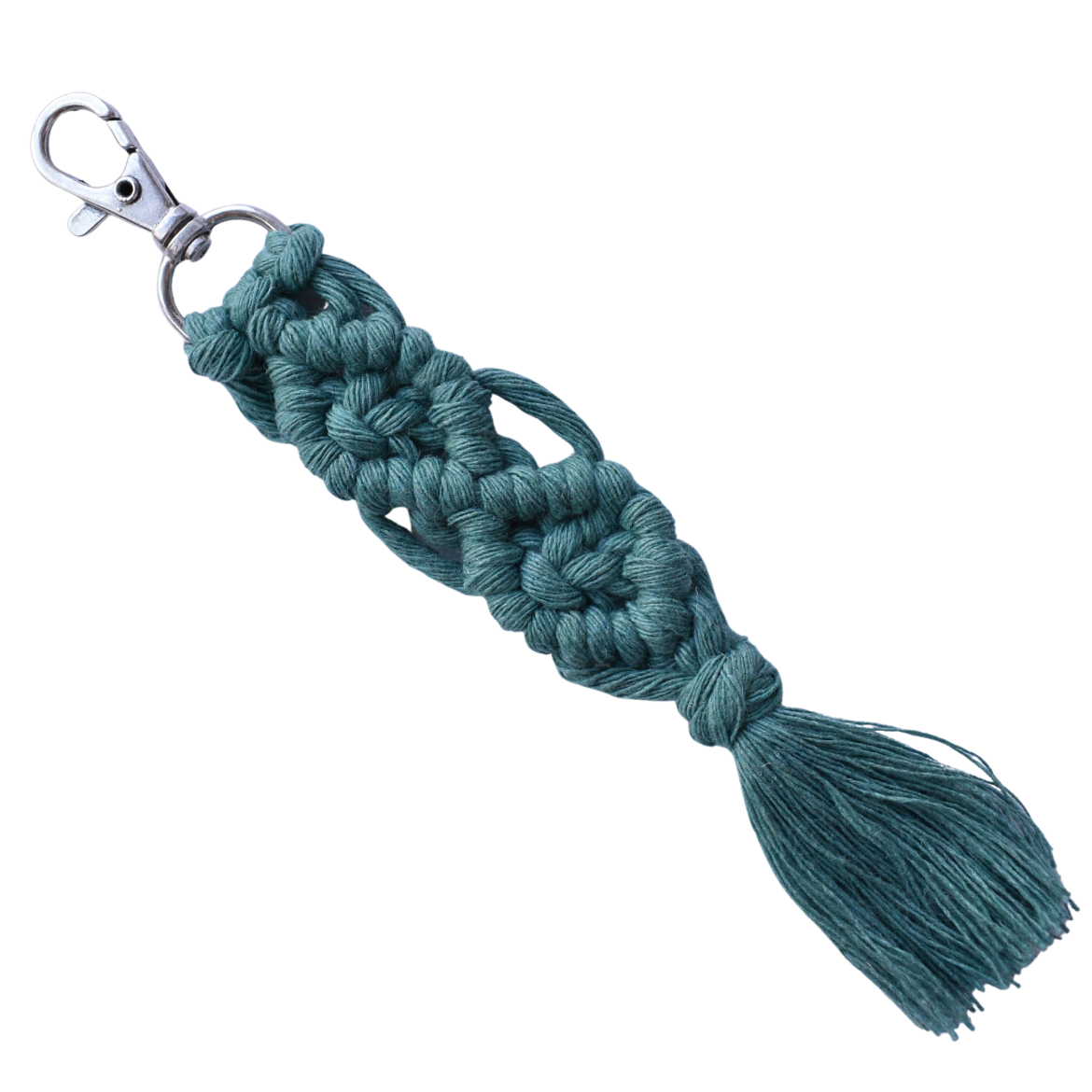 Handmade green macrame keychain with lobster clasp