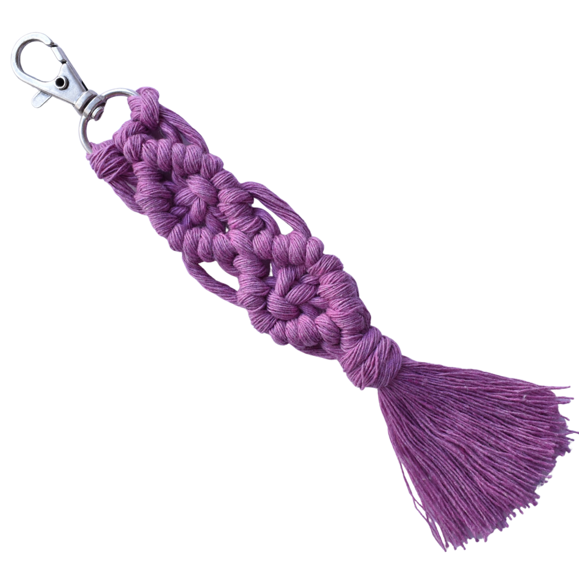 Handmade pink macrame keychain with lobster clasp
