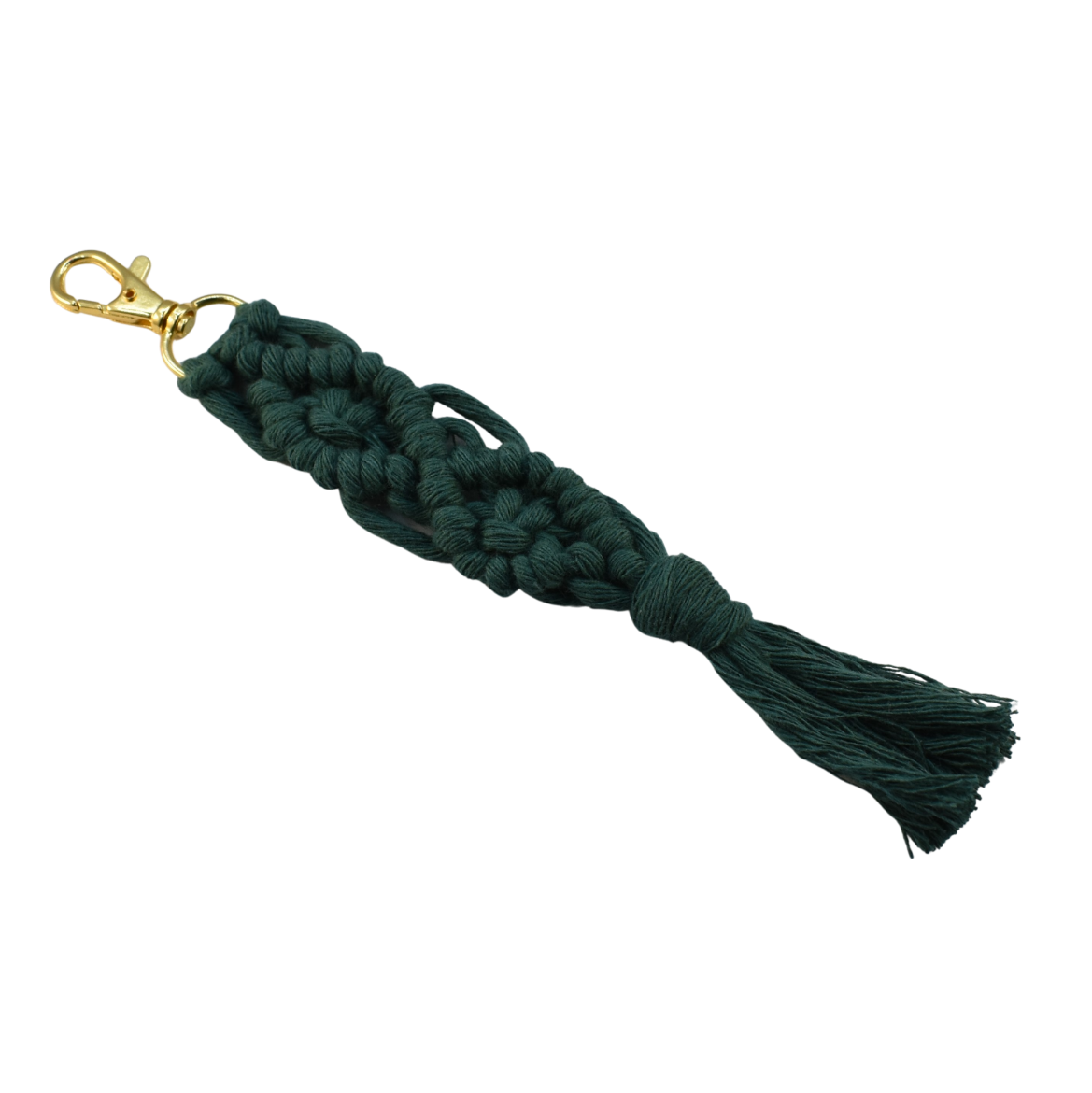 Handmade dark green macrame keychain with lobster clasp