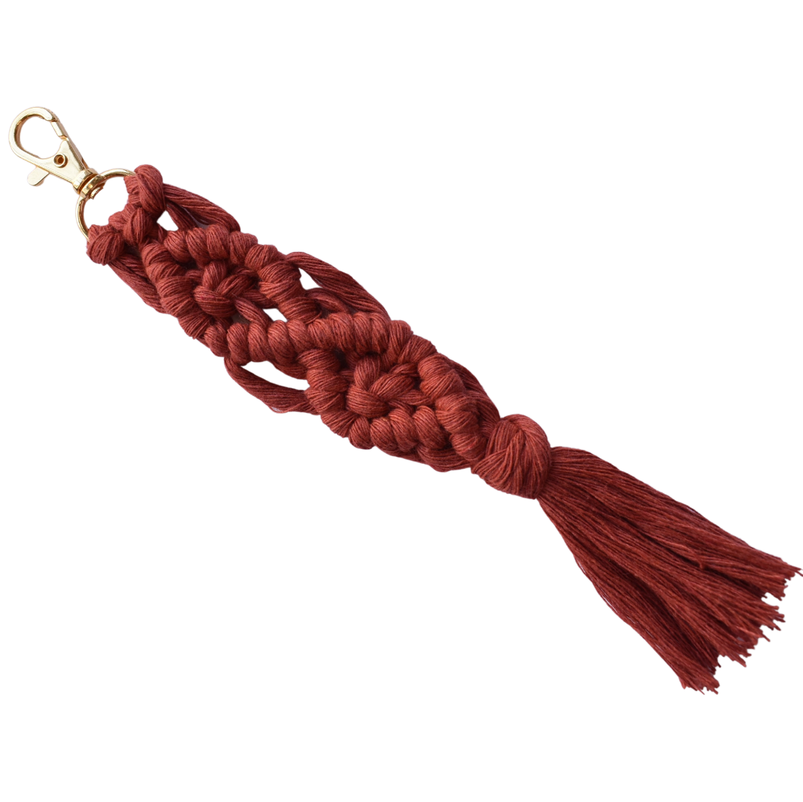 Handmade terracotta macrame keychain with lobster clasp