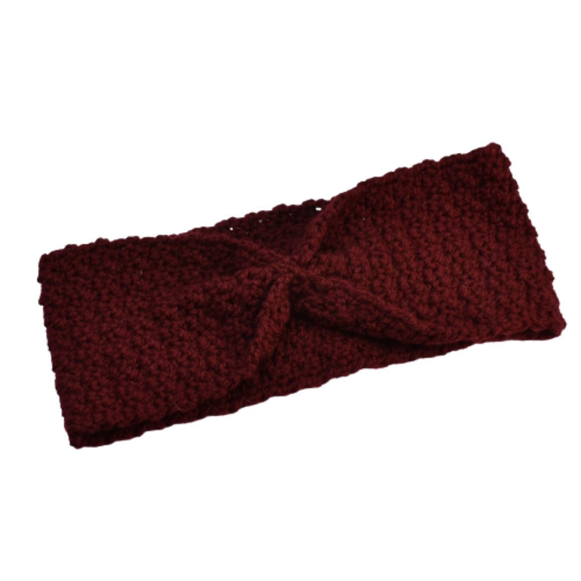 Handmade crochet headband with gathered front in burgundy