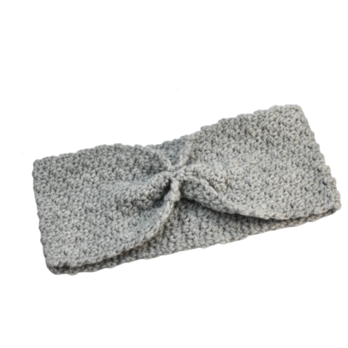 Handmade crochet headband with gathered front in light gray