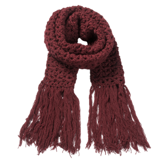 Picture of Handmade burgundy crochet scarf with fringe