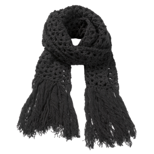 Picture of Handmade black crochet scarf with fringe