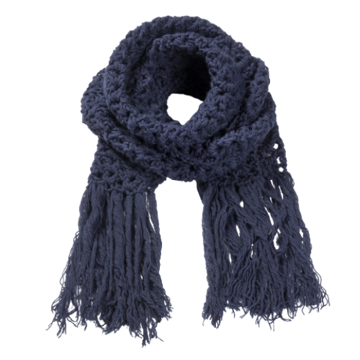 Picture of Handmade navy blue crochet scarf with fringe