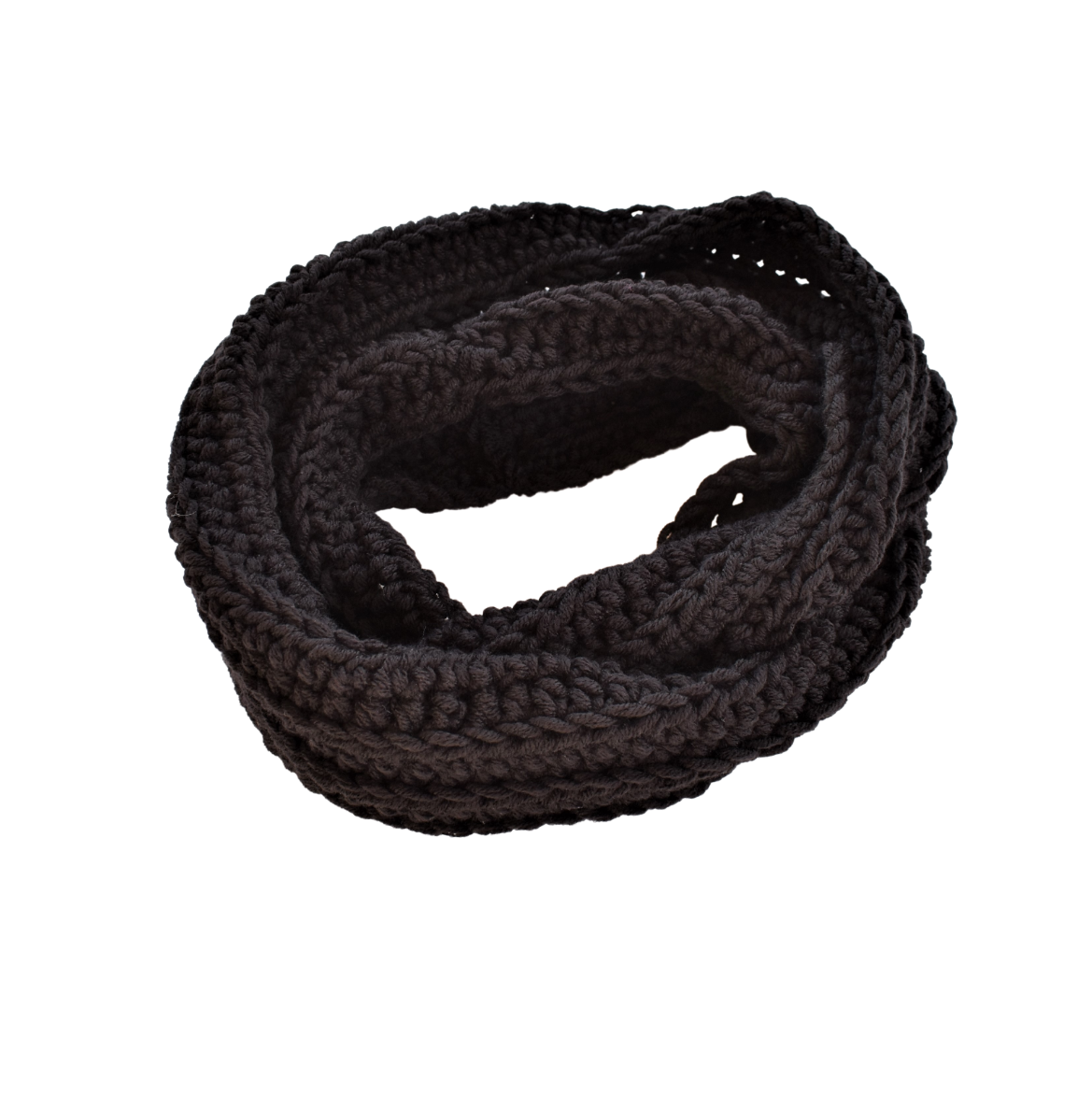 Handmade textured crochet infinity scarf in black