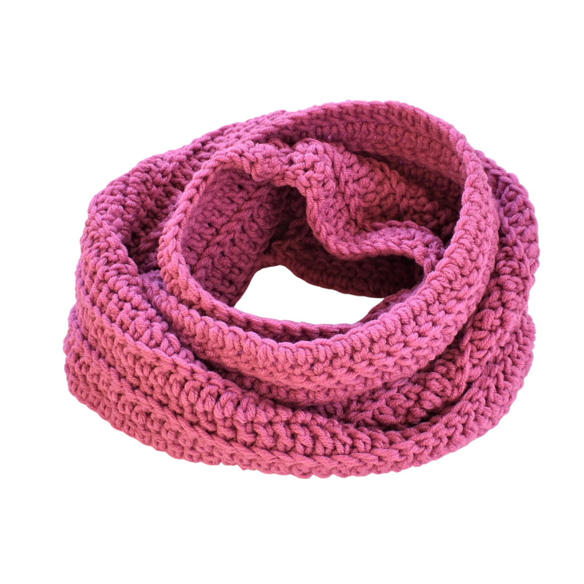 Handmade textured crochet infinity scarf in dusty pink