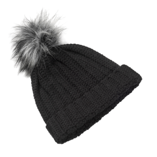 Picture of Handmade crochet beanie with detachable faux fur pom in black