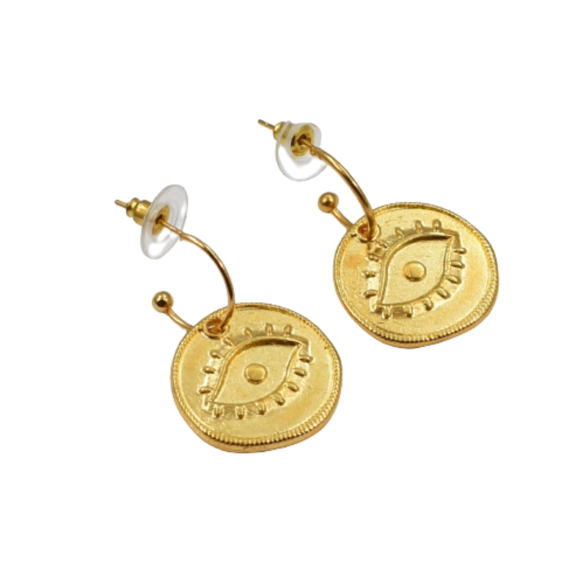 Picture of Medium hoops gold with large evil eye