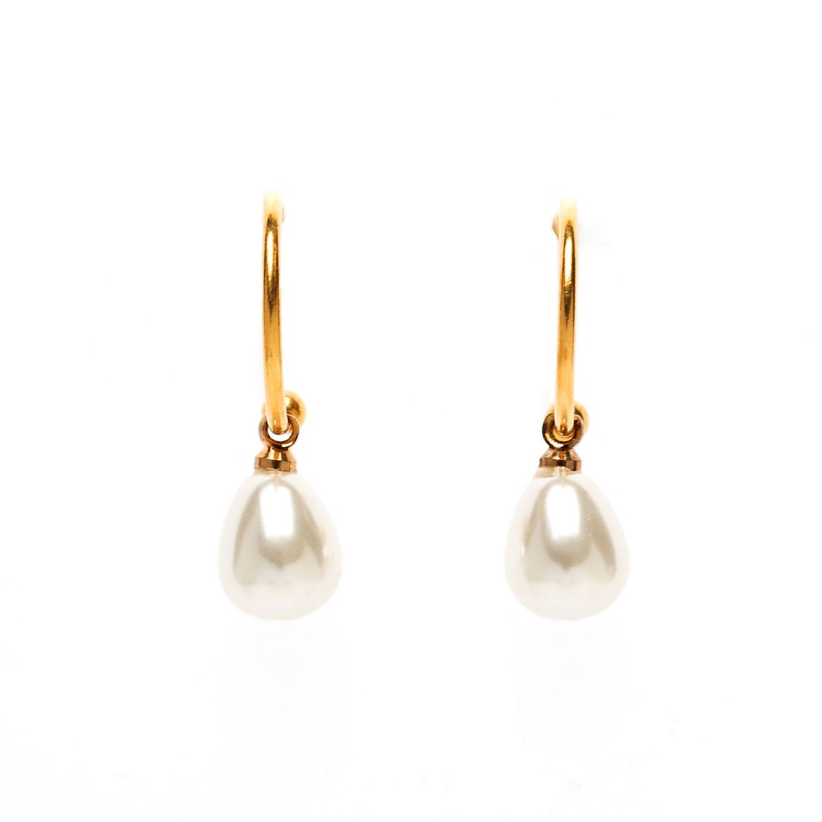 Picture of Small gold tone hoops with hanging pearl