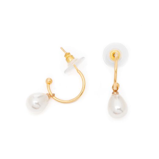 Picture of Small gold tone hoops with hanging pearl