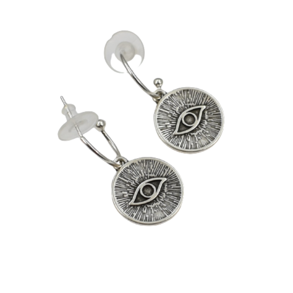Picture of Medium silver tone hoops with evil eye