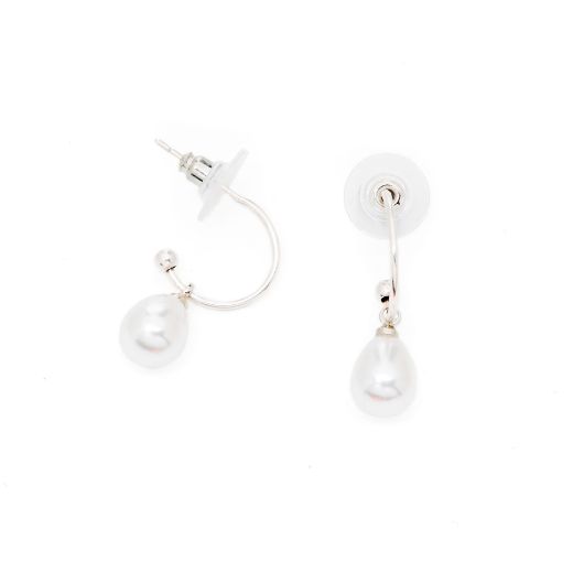 Picture of Small silver tone hoops with hanging pearl