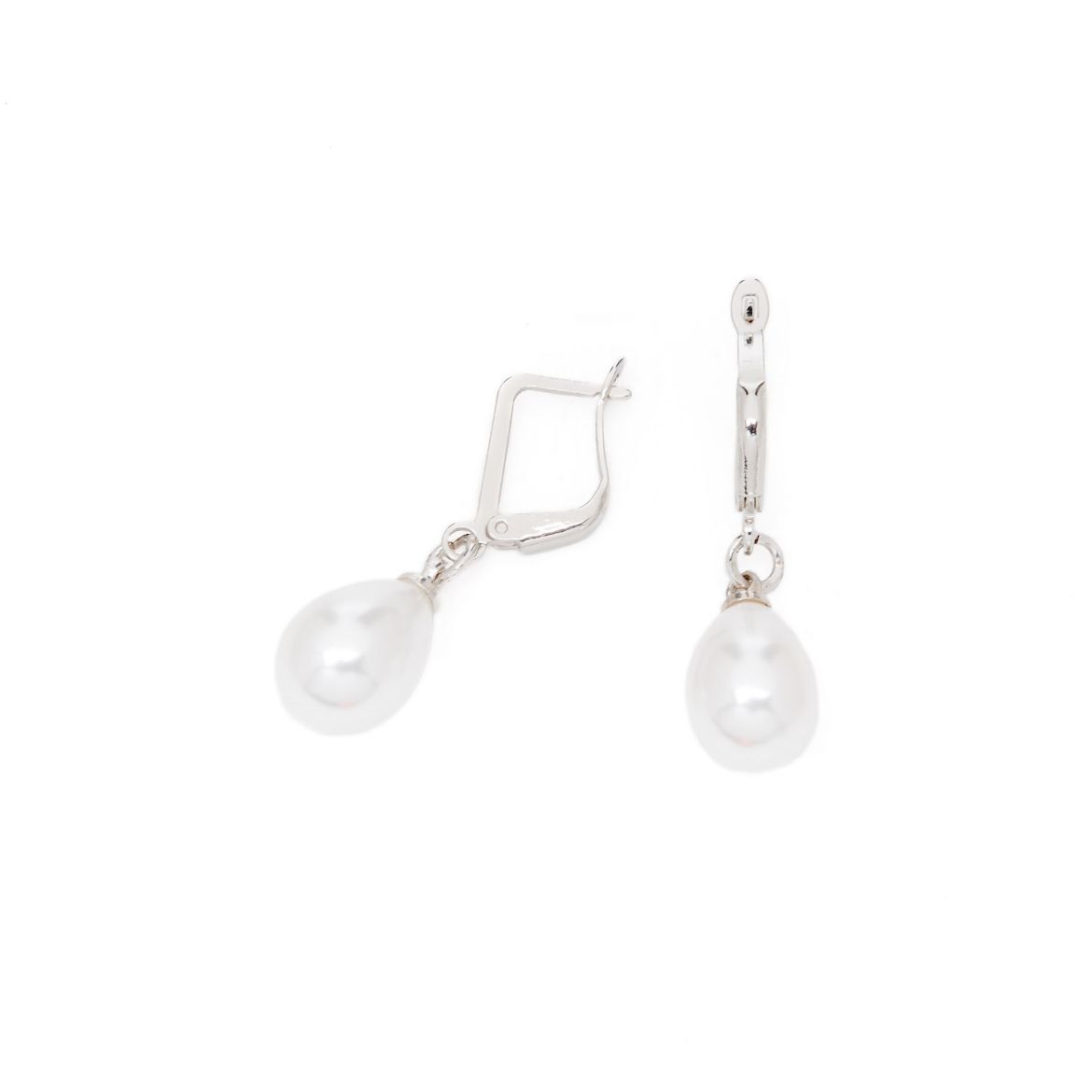 Silver tone drop earrings with pearl