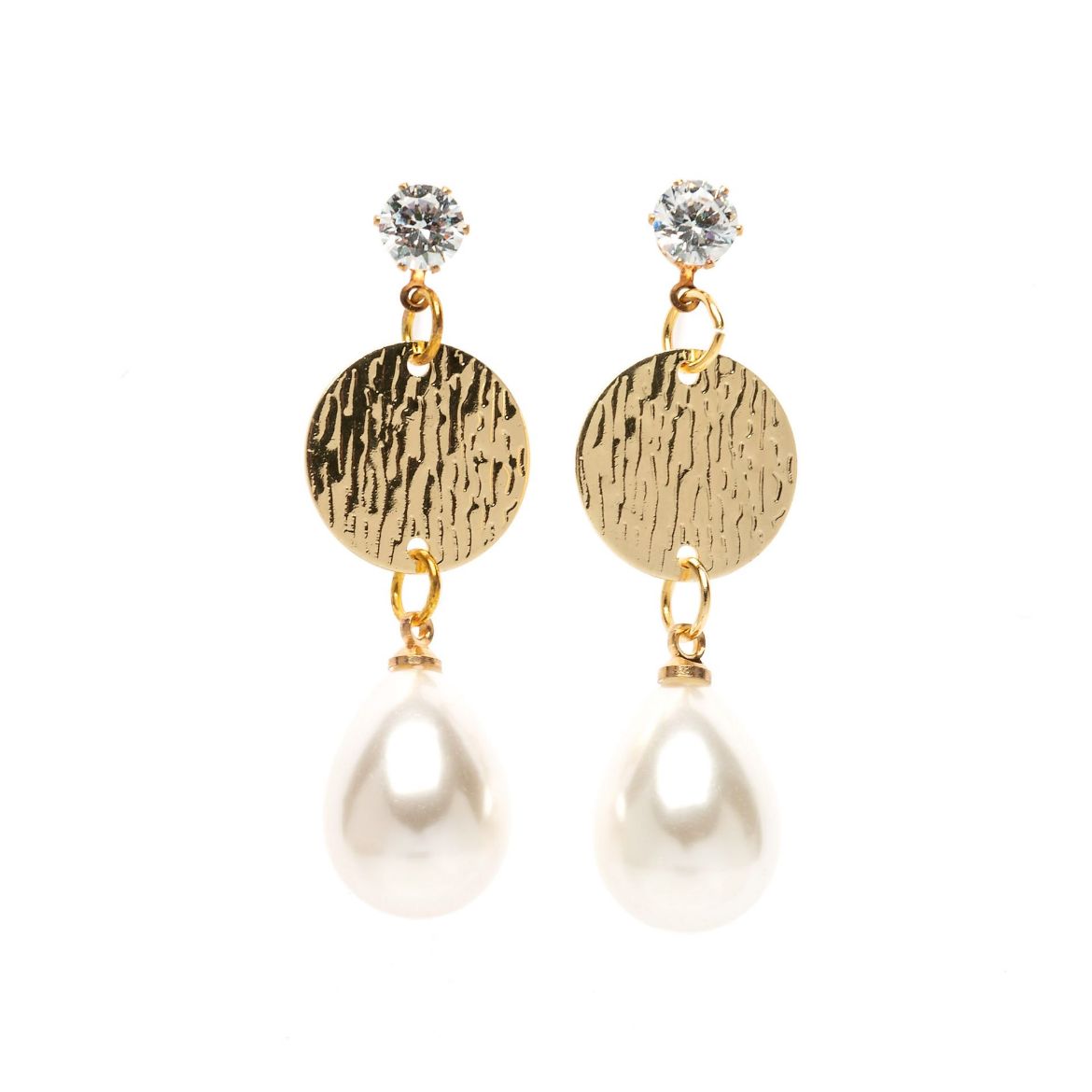 Picture of Stud earrings with wrought circle, zircon and artificial pearl