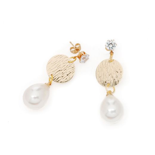 Picture of Stud earrings with wrought circle, zircon and artificial pearl