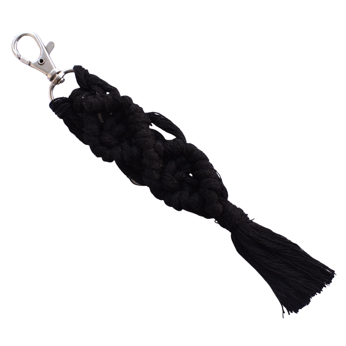 Handmade black macrame keychain with lobster clasp