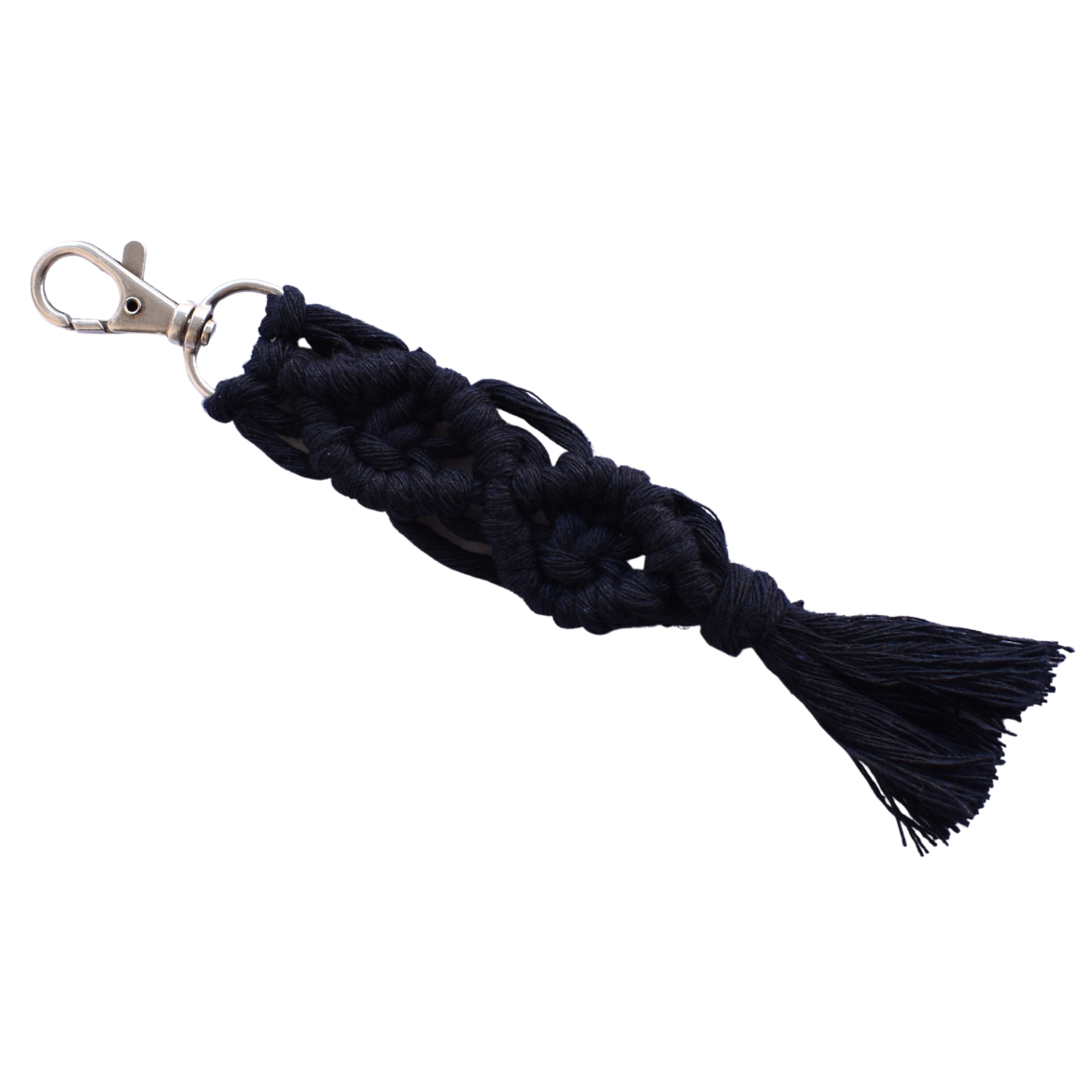 Handmade navy blue macrame keychain with lobster clasp
