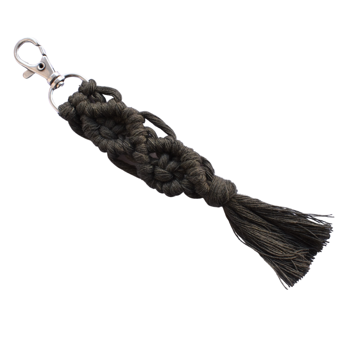 Picture of Handmade olive green macrame keychain with lobster clasp