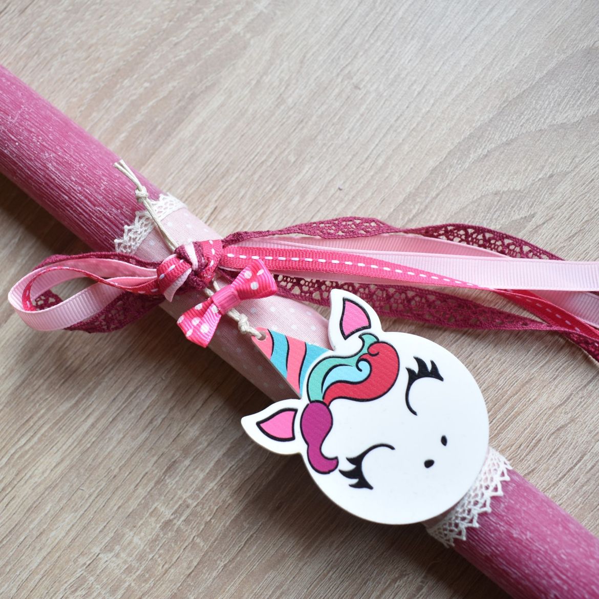 παιδική πασχαλινή λαμπάδα για κορίτσι με μονόκερο