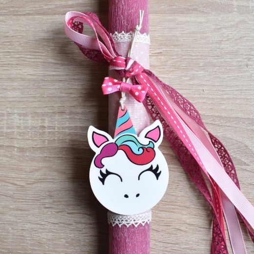 χειροποίητη πασχαλινή λαμπάδα κοριτσιού με θέμα μονόκερο