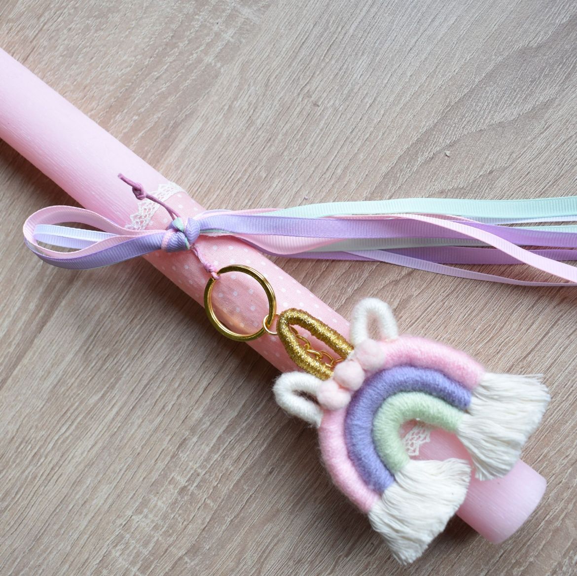 Picture of Easter candle unicorn keychain pink