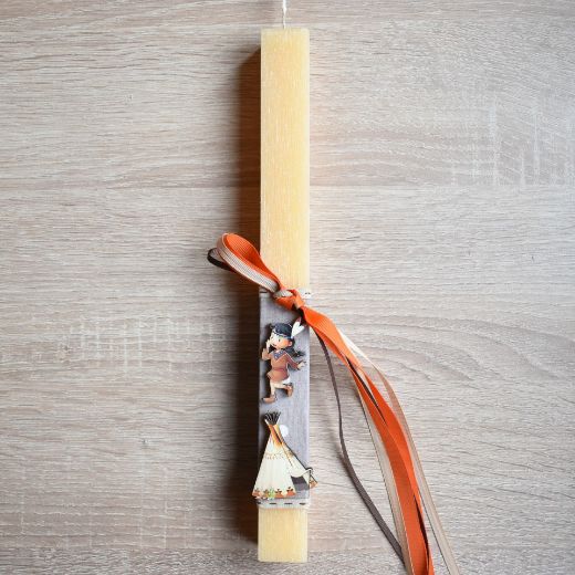 greek easter candle for boy with indian figure