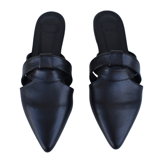 Picture of Woman mules black leather flat