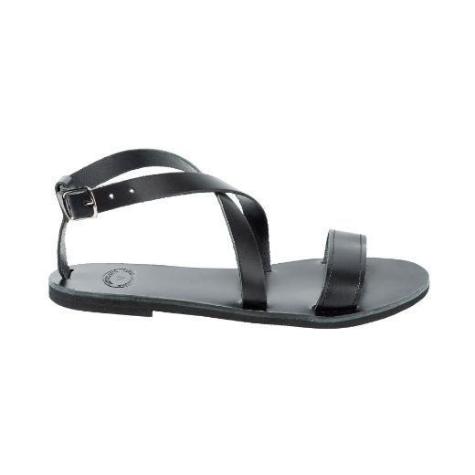 black women's leather flat sandals