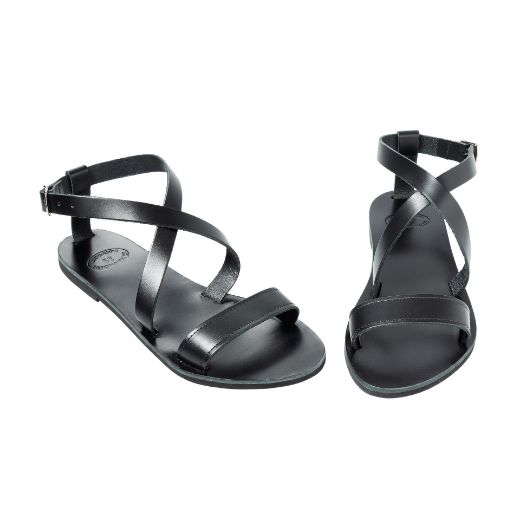 Handmade black strappy leather sandals for women