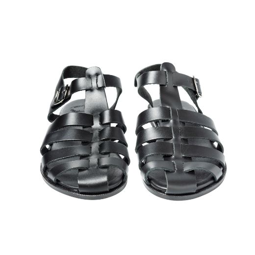 Handmade black leather sandals with soft footbed and straps
