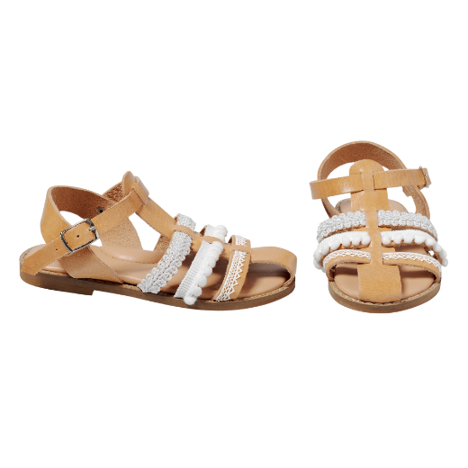 Εικόνα της Χειροποίητα παιδικά δερμάτινα ανατομικά σανδάλια άσπρα