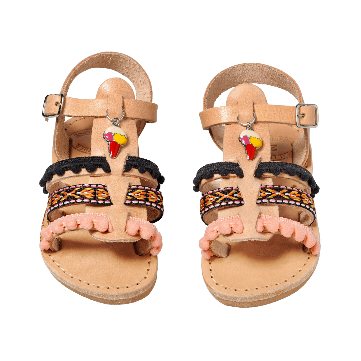 Picture of Handmade girls leather sandals black salmon