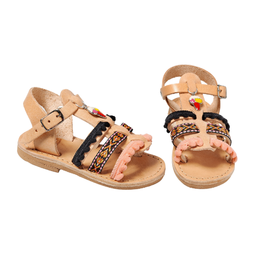 Picture of Handmade girls leather sandals black salmon