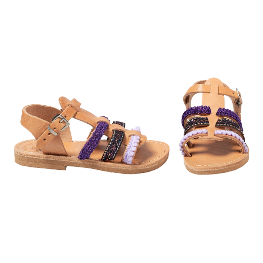 Picture of Handmade girls leather sandals purple