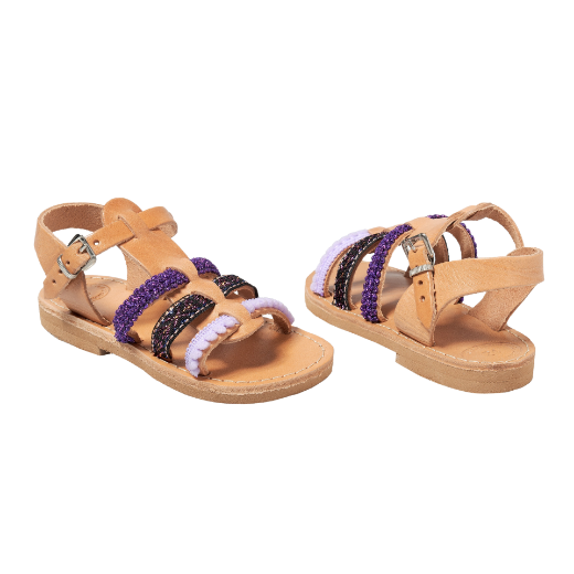 Picture of Handmade girls leather sandals purple