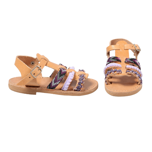 Picture of Handmade kids leather sandals purple