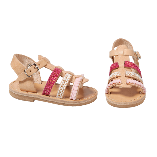 Picture of Pink handmade girls leather sandals