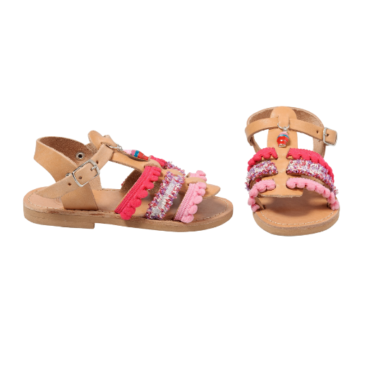 Picture of Handmade kids leather sandals pink