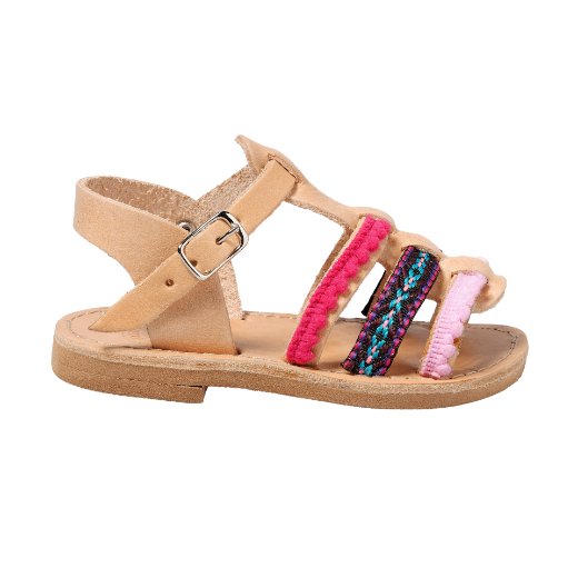 Picture of Handmade girls leather sandals pink