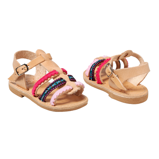 Picture of Handmade girls leather sandals pink