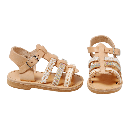 Picture of Handmade girls leather sandals beige
