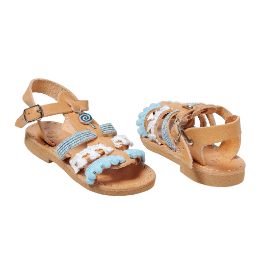 Picture of Handmade girls leather sandals light blue