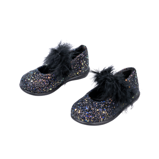 Picture of Black kids ballerina shoes with feathers No 19, 29