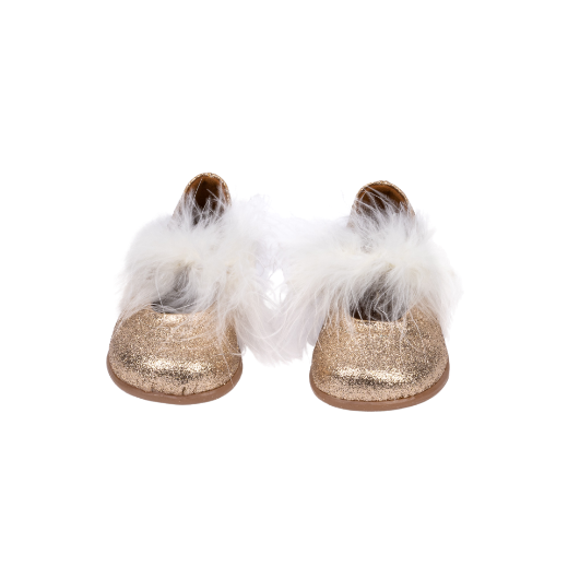 Picture of Gold kids ballerina shoes with feathers No 19