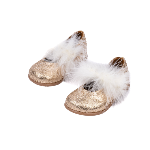 Picture of Gold kids ballerina shoes with feathers No 19
