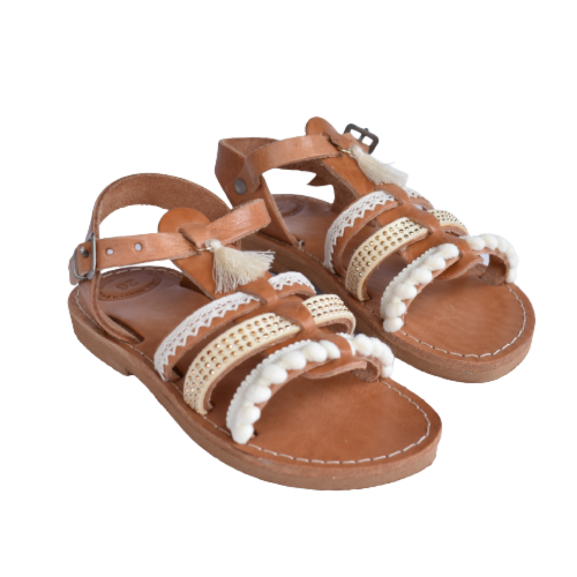 Picture of Kids leather sandals gladiator beige with tassels No 20, 24, 26, 29,30
