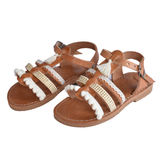 Picture of Kids leather sandals gladiator beige with tassels No 20, 24, 26, 29,30