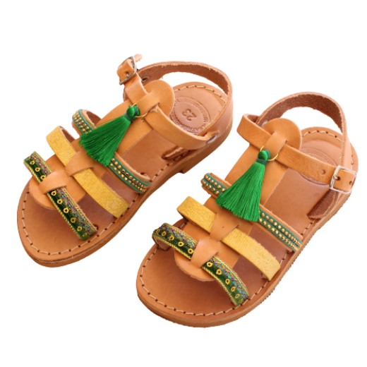 Picture of Kids leather sandals gladiator green with tassels No 27, 32
