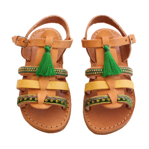 Picture of Kids leather sandals gladiator green with tassels No 27, 32